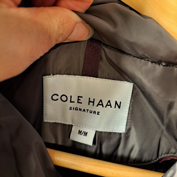 Cole Haan Down Puffer Coat M Brown Quilted Maxi Signature Hooded Full Length Zip - Picture 4 of 14